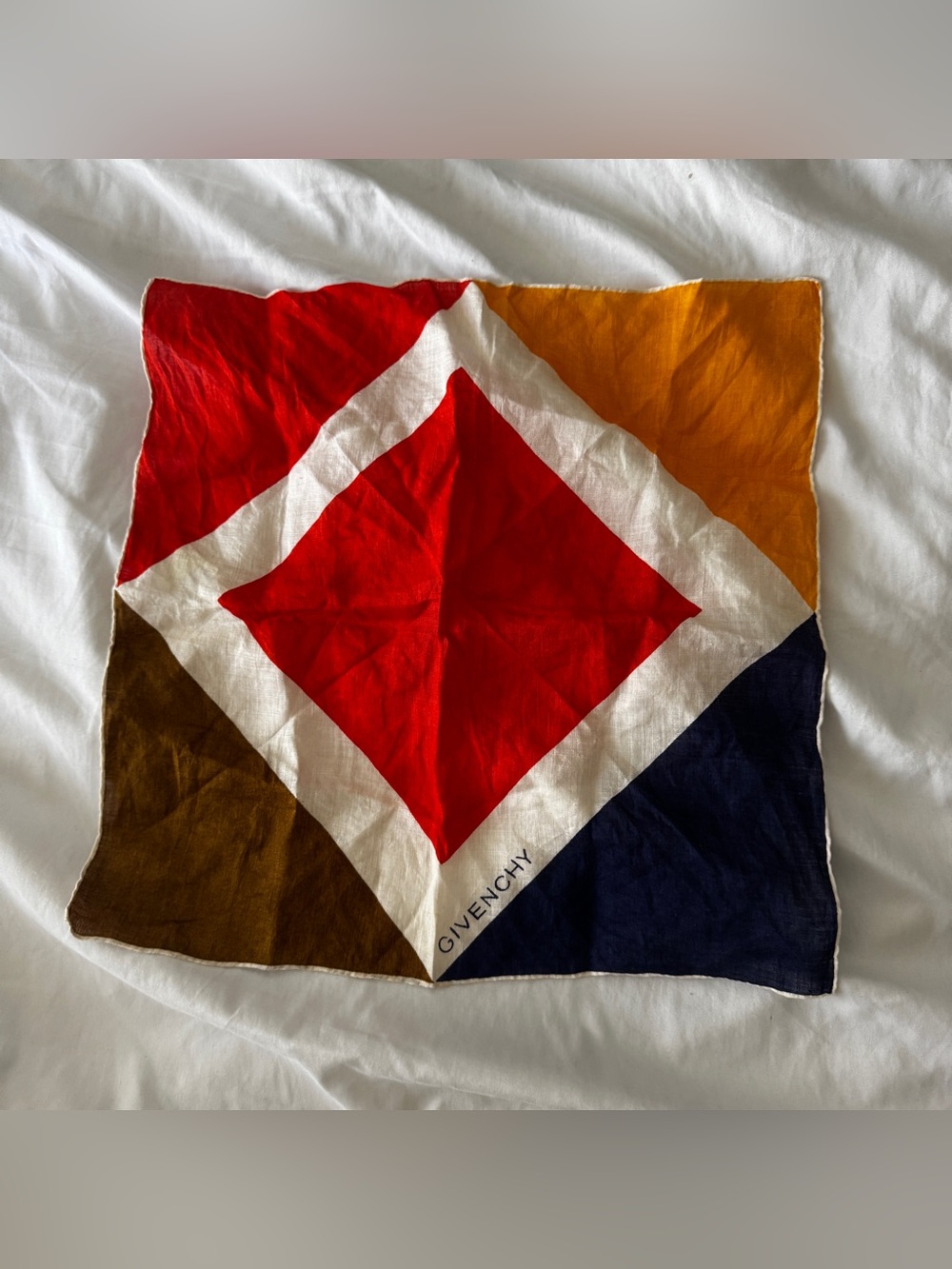 Givenchy Red, White, Mustard & Navy Geometric Silk Scarf